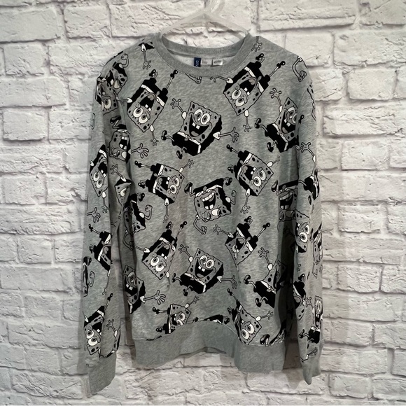 H&M SpongeBob SquarePants collab sweatshirt womens medium grey crewneck - Picture 1 of 5